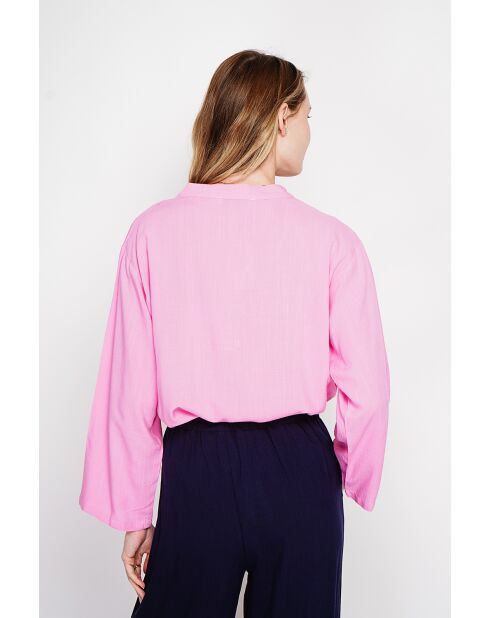 Yvonne Fushia Loose Fit Bluse aus Leinenmischung mit V-Ausschnitt