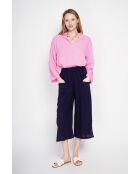 Yvonne Fushia Loose Fit Bluse aus Leinenmischung mit V-Ausschnitt