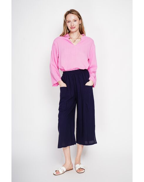 Yvonne Fushia Loose Fit Bluse aus Leinenmischung mit V-Ausschnitt