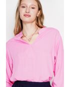 Yvonne Fushia Loose Fit Bluse aus Leinenmischung mit V-Ausschnitt