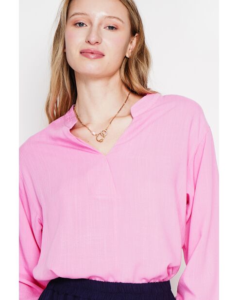 Yvonne Fushia Loose Fit Bluse aus Leinenmischung mit V-Ausschnitt