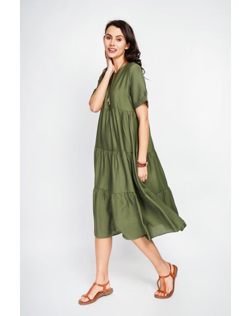 Langes Kleid Francine aus Leinenmischung in Khaki