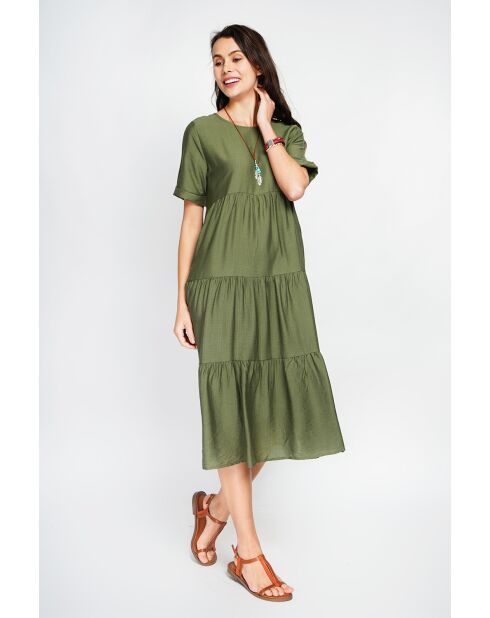 Langes Kleid Francine aus Leinenmischung in Khaki