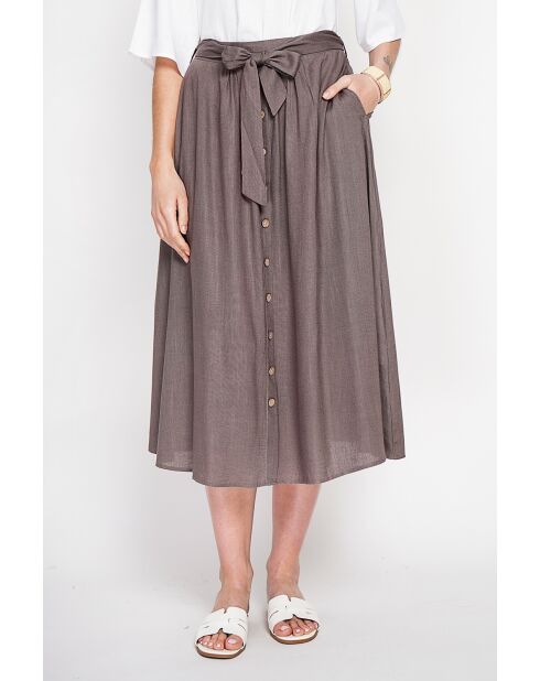 Isabelle cacao lange uitlopende linnen rok