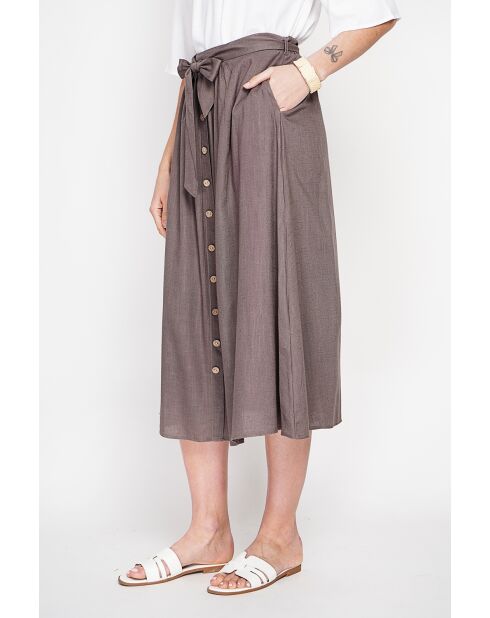 Isabelle cacao lange uitlopende linnen rok