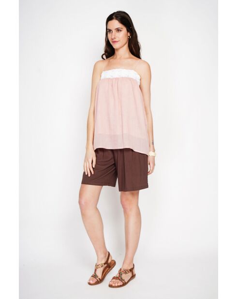 Bernadine opalrosa Spitzenhosenträger aus Leinen
