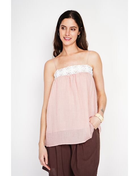 Bernadine opalrosa Spitzenhosenträger aus Leinen