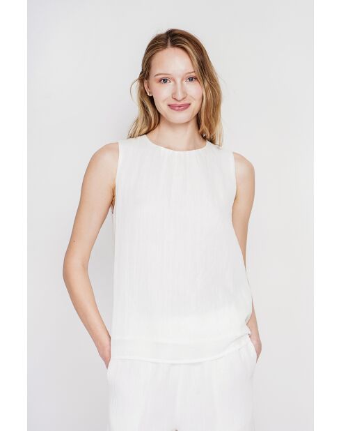 Sandrine weißes Leinenoberteil S und M mit Rundhalsausschnitt