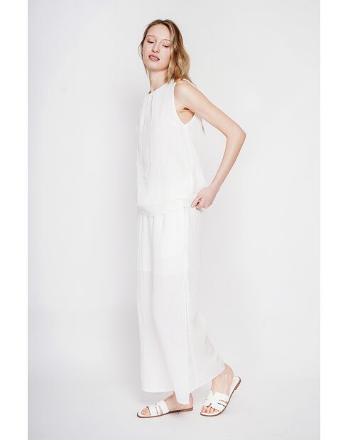 Sandrine weißes Leinenoberteil S und M mit Rundhalsausschnitt