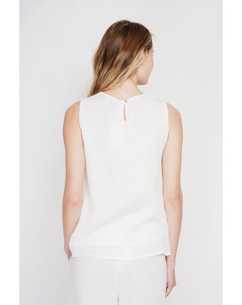 Sandrine weißes Leinenoberteil S und M mit Rundhalsausschnitt