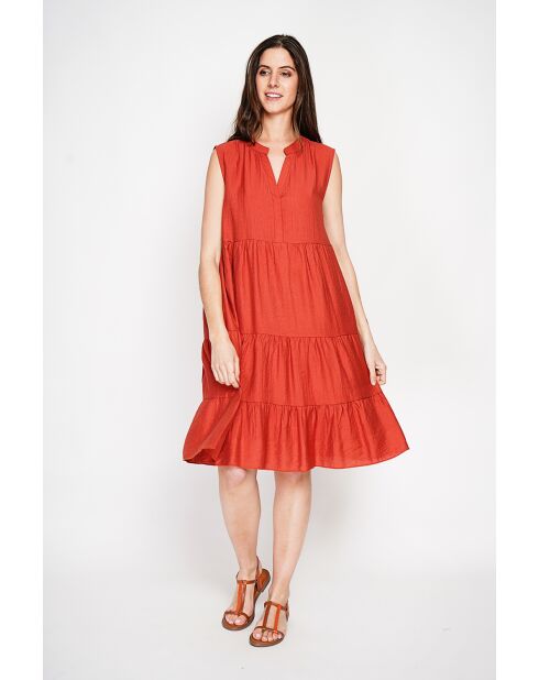 Henriette Rooibos Kleid mit tunesischem Kragen aus Leinenmischung