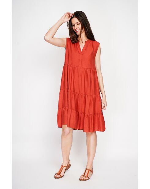 Henriette Rooibos Kleid mit tunesischem Kragen aus Leinenmischung