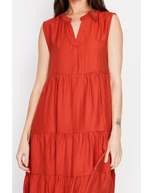 Henriette Rooibos Kleid mit tunesischem Kragen aus Leinenmischung