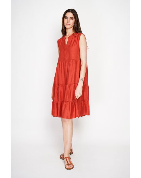 Henriette Rooibos Kleid mit tunesischem Kragen aus Leinenmischung