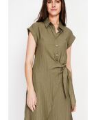 Colette khakifarbenes langes Kleid aus Leinenmischung mit Hemdkragen