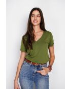 Josée T-shirt van lichte kaki linnenmix met V-hals