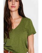 Josée T-shirt van lichte kaki linnenmix met V-hals