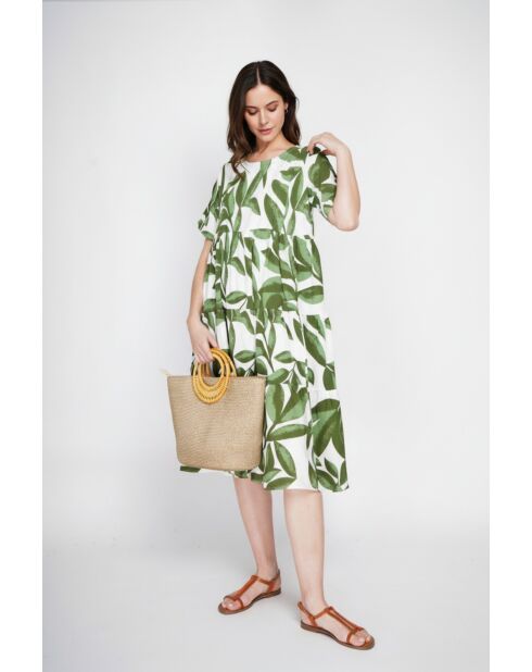 Renée smaragdgrünes langes Kleid aus Leinenmischung