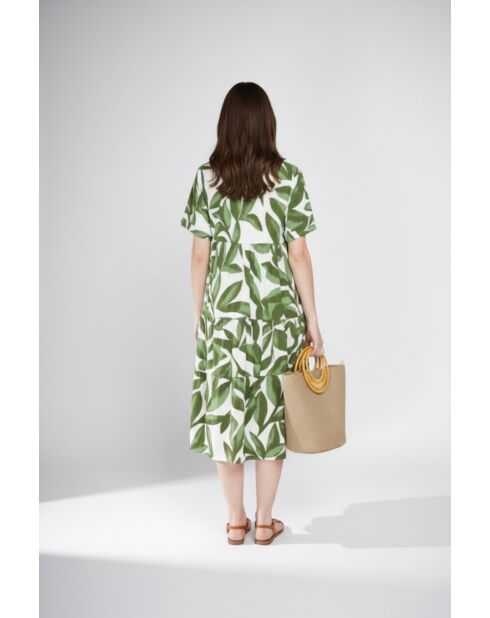 Renée smaragdgrünes langes Kleid aus Leinenmischung