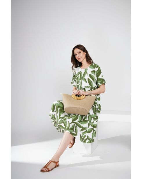 Renée smaragdgrünes langes Kleid aus Leinenmischung