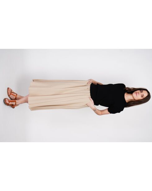 Georgette rok met lange taille in camelkleurige linnenmix