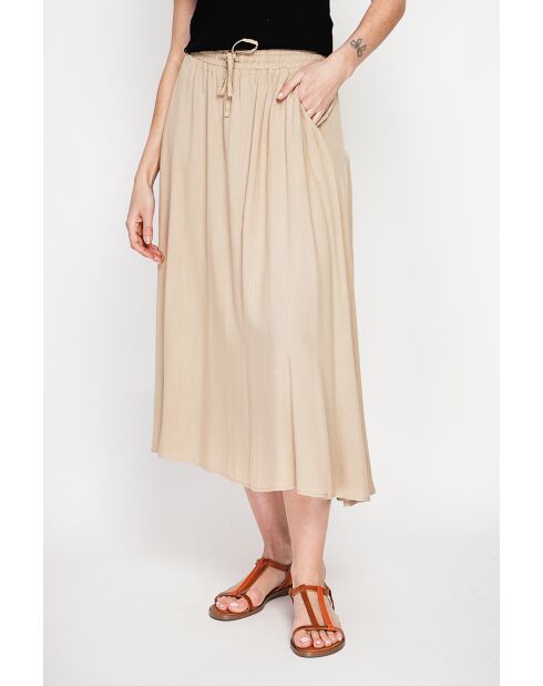 Georgette rok met lange taille in camelkleurige linnenmix