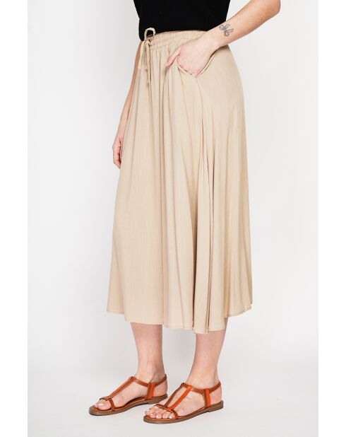 Georgette rok met lange taille in camelkleurige linnenmix
