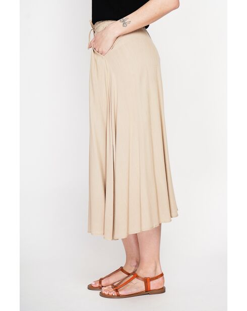 Georgette rok met lange taille in camelkleurige linnenmix