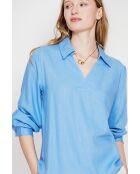 Blouse col chemise en lin Andrée azur