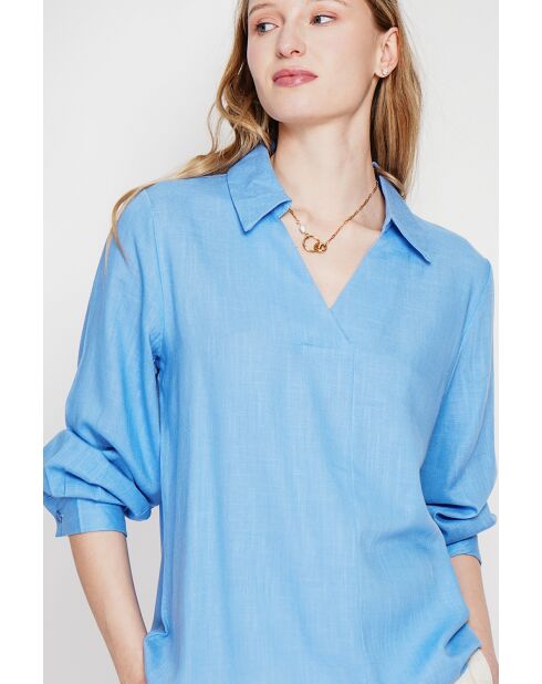 Blouse col chemise en lin Andrée azur