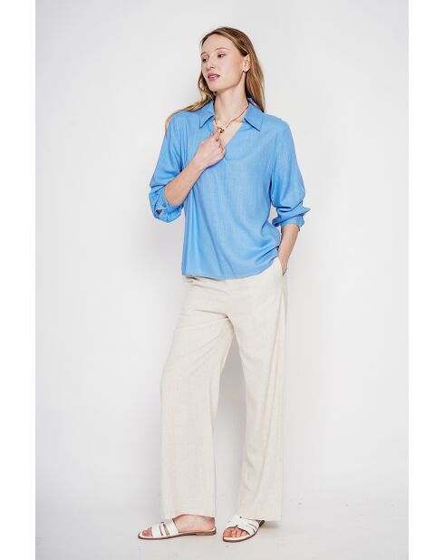 Blouse col chemise en lin Andrée azur