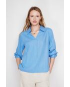 Blouse col chemise en lin Andrée azur