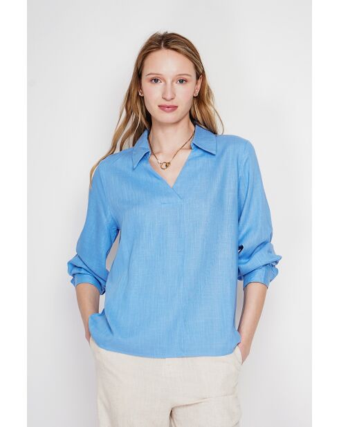 Blouse col chemise en lin Andrée azur