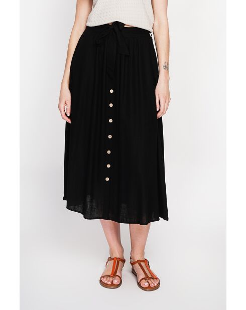 Isabelle zwarte uitlopende linnen lange rok