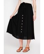 Isabelle zwarte uitlopende linnen lange rok