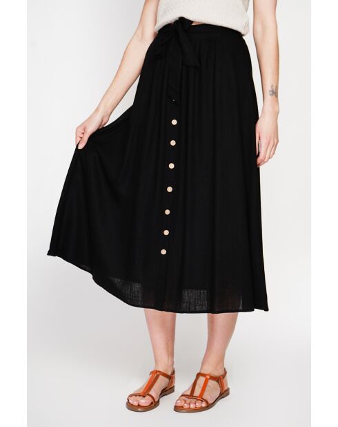 Isabelle zwarte uitlopende linnen lange rok