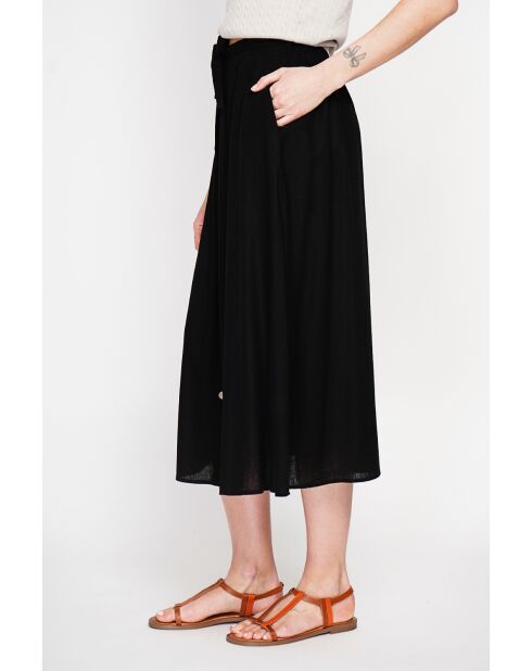 Isabelle zwarte uitlopende linnen lange rok