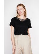 Sylvie schwarzes T-Shirt mit Rundhalsausschnitt aus Leinenmischung