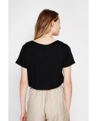 Sylvie schwarzes T-Shirt mit Rundhalsausschnitt aus Leinenmischung