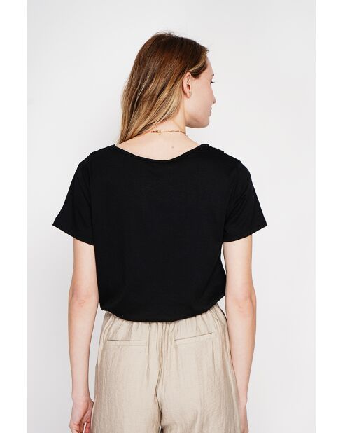 Sylvie schwarzes T-Shirt mit Rundhalsausschnitt aus Leinenmischung