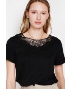 Sylvie schwarzes T-Shirt mit Rundhalsausschnitt aus Leinenmischung