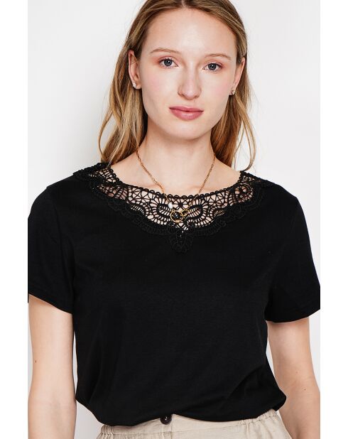 Sylvie schwarzes T-Shirt mit Rundhalsausschnitt aus Leinenmischung