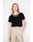 Sylvie schwarzes T-Shirt mit Rundhalsausschnitt aus Leinenmischung