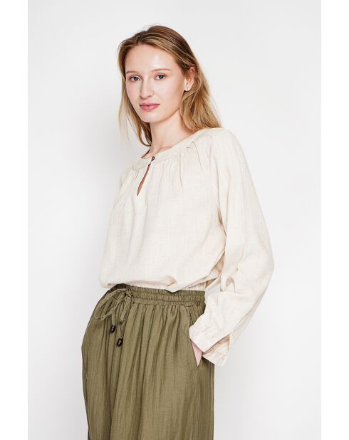 Suzette beige blouse van Tunesisch linnen