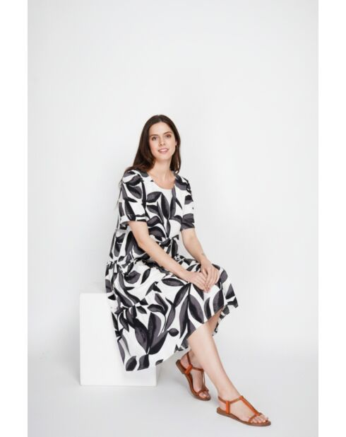 Renée schwarzes langes Kleid aus einer Leinenmischung