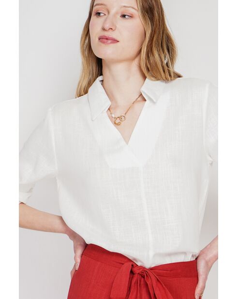 Blouse col chemise en lin Andrée blanche
