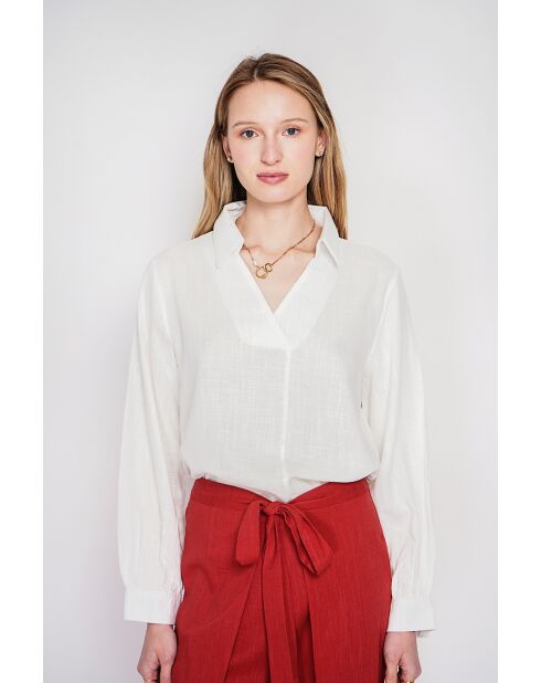 Blouse col chemise en lin Andrée blanche