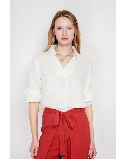 Blouse col chemise en lin Andrée blanche