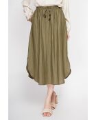 Odette kaki uitlopende lange rok van linnenmix