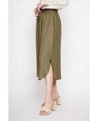 Odette kaki uitlopende lange rok van linnenmix